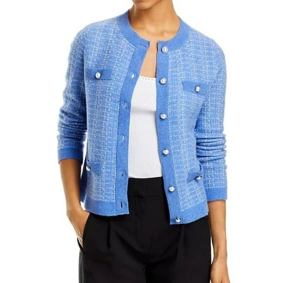 C by Bloomingdale's Cashmere Tweed Stitch Crewneck Cardigan Size S (MSRP $198) - Picture 2 of 4